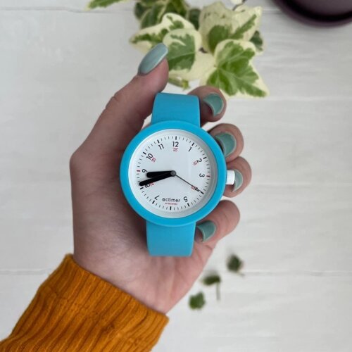 Жіночий силіконовий годинник-конструктор actimer, блакитний ремінець, циферблат Black time