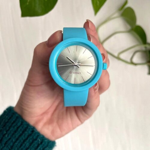 Жіночий силіконовий годинник-конструктор actimer, блакитний ремінець, циферблат Metallic blue