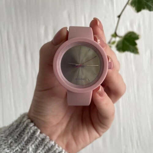 Жіночий силіконовий годинник-конструктор actimer, пудровий ремінець, циферблат Metallic pink
