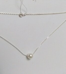 Ланцюжок-кольє з срібла з перлами 37 см