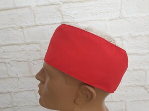 Кухарський шапка червона з білою сіткою. тканина батист