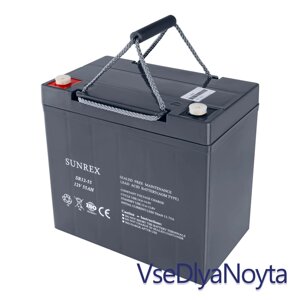 Акумуляторна батарея SUNREX SR12-55, Ємність: 55 Ah, 12 V, 16.3kg, AGM battery, розміри:229х138х208ммм (ІБП