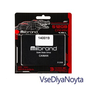 Жорсткий диск 2.5" SSD 512gb mibrand caiman series, MI2.5SSD/CA512GBST, 3D TLC, SATA-III 6gb/s, зап / чт.