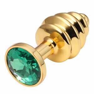 Анальний корок метал ялинка золота M size + мішечок