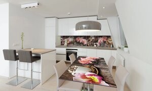 Наліпка на стіл Zatarga «Орхідея і солодощі» 650х1200 мм рожевий для будинків, квартир, столів, кофеєнь,
