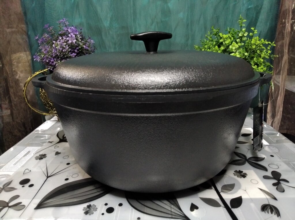 Каструля чавунна лита ТМ Термо v = 8 л, d = 300 мм, h = 140 мм, з чавунною кришкою від компанії Інтернет-магазин з продажу чавунного посуду виробництва НВП Сітон - фото 1