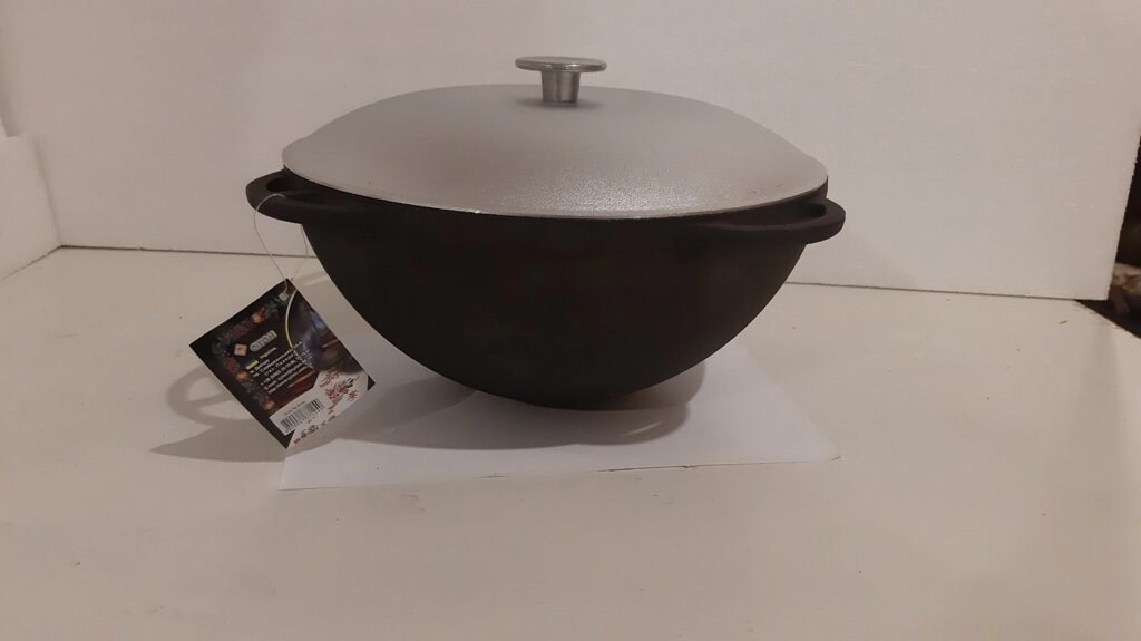 Казан азіатський, без покриття, v = 6 літрів, з алюмінієвою кришкою від компанії Інтернет-магазин з продажу чавунного посуду виробництва НВП Сітон - фото 1