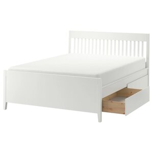 IDANÄS Каркас ліжка з ящиками, білий/Lindbåden, 160x200 см