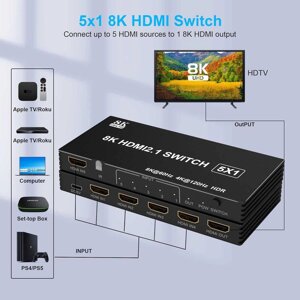 Перемикач HDMI 8K 1 вихід 5 входів KVM пульт ду