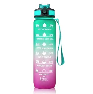 Мотиваційна пляшка для води 1л з часом, без BPA, Tritan фітнес, спорт, прогулянка pinkGren