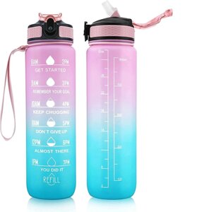 Мотиваційна пляшка для води 1л з часом, без BPA, Tritan фітнес, спорт, прогулянка rwb