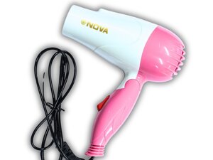 Фен дорожній розкладний для волосся NOVA NV-1290/1000W/16см/18см: Рожевий