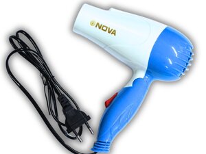 Фен дорожній розкладний для волосся NOVA NV-1290/1000W/16см/18см: Голубий