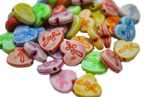 Бусинки для браслетів Сердечка з малюнком 10шт/11х12мм