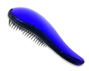 Гребінець / масажка для волосся маленька з м'якими зубчиками блискуча 15см: Синій
