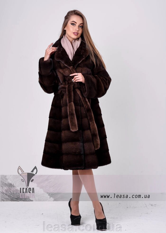 Довга норкова шуба SAGA FURS розкішного кольору махагон від компанії Жіночі шуби, жилети з натурального хутра Українського виробника LeaSa - фото 1