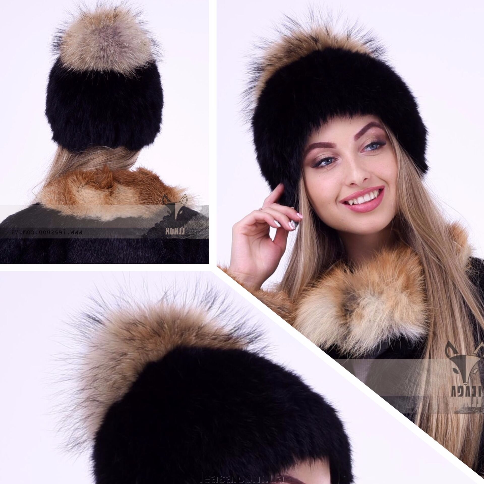 Жіноча зимова шапка чорна з бубоном з натурального хутра Жіноча зимова шапка чорна з бубоном з натурального хутра
