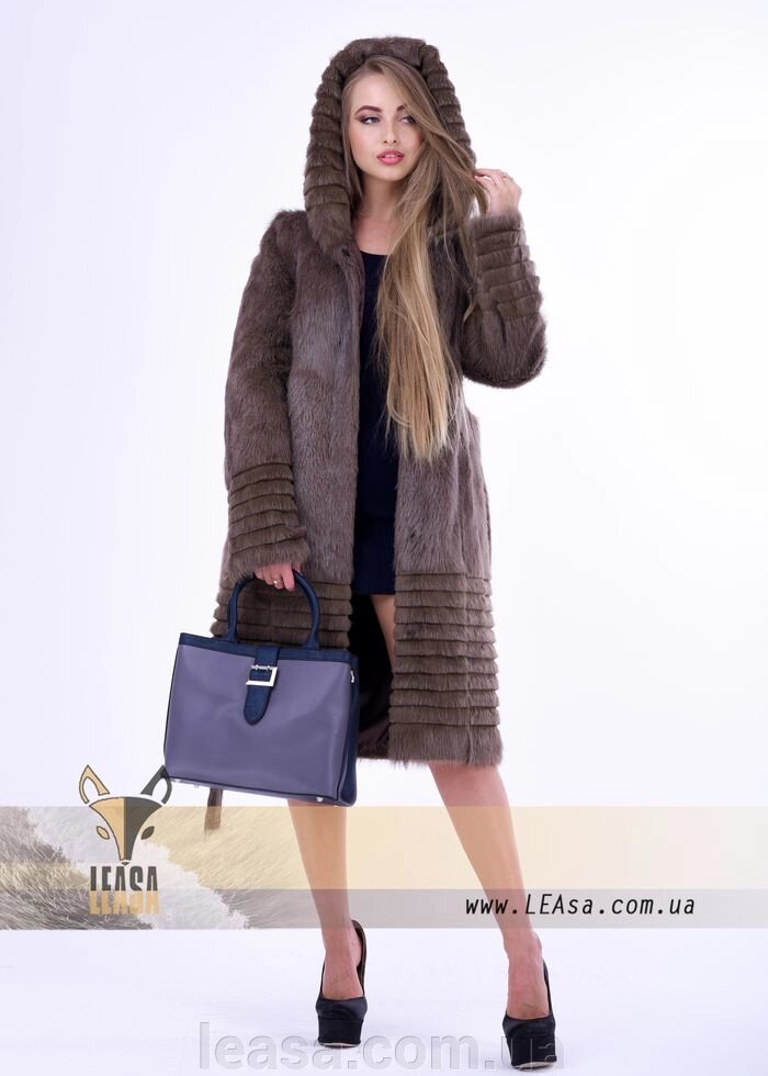 Світло коричнева шуба з нутрії зі стрижкою від компанії Жіночі шуби, жилети з натурального хутра Українського виробника LeaSa - фото 1