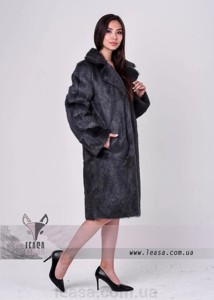 Темно - сіра шуба з натурального хутра стріженої нутрії від компанії Жіночі шуби, жилети з натурального хутра Українського виробника LeaSa - фото 1