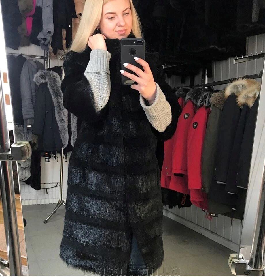 Жіноча хутрова жилетка-кардиган з натурального хутра нутрії від компанії Жіночі шуби, жилети з натурального хутра Українського виробника LeaSa - фото 1