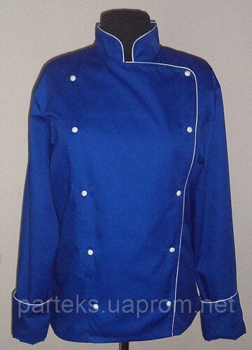 Куртка двобортна кухаря, синього кольору з білим кантом