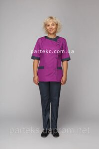 Форма кухаря Фокус жіноча, куртка виноградного кольору і сірі штани