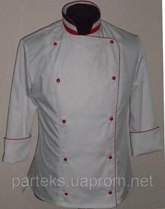 Кітель кухарський Шеф-Кухар білого кольору з червоним кантом і кольоровим коміром