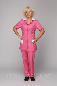 Костюм медичний Регіна жіночий, рожевого кольору та білими вставками