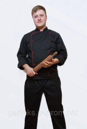 Костюм кухаря чоловічий чорного кольору з червоним кантом