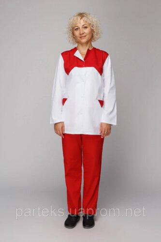 Костюм жіночий Тетяна, білого кольору з червоними вставками