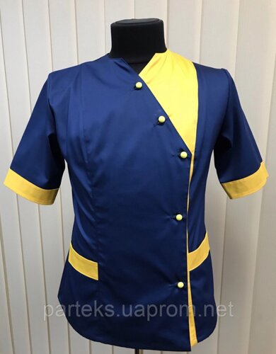 Куртка для кухаря Джанет жіноча, синього кольору та жовтими вставками