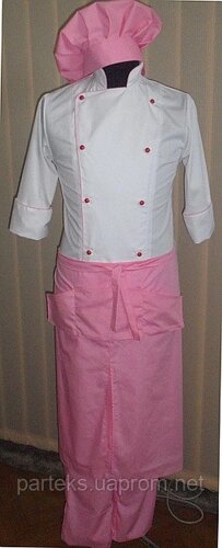Кухарська форма, костюм кухаря з шапочкою і фартухом, колір білий з рожевим, жіноча