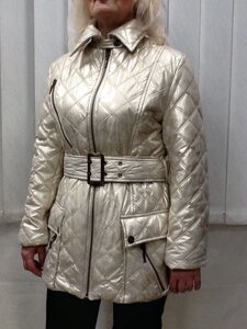 Куртка жіноча демісезонна подовжена стьобана під пояс світла золотиста Balizza