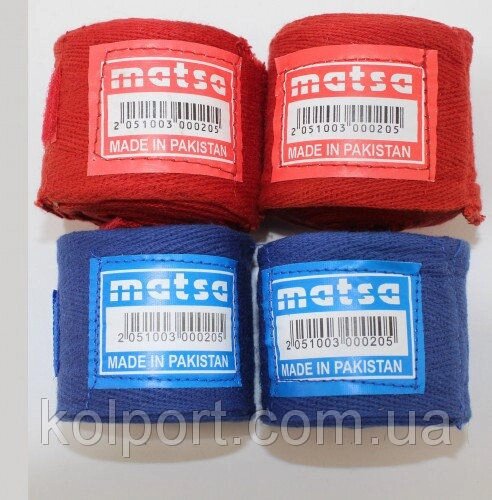 Бинти боксерські (2 шт) Еластан + Х-б MATSA MA-0031 (l-3м, червоний, синій, чорний) від компанії Інтернет-магазин "Tovar-plus. Com. Ua" - фото 1