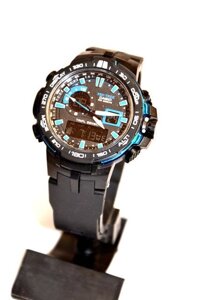 Наручний годинник Casio Pro Trek PRW6000 (чорні з синім), чоловічі, електронні, спортивно-туристичні годинники