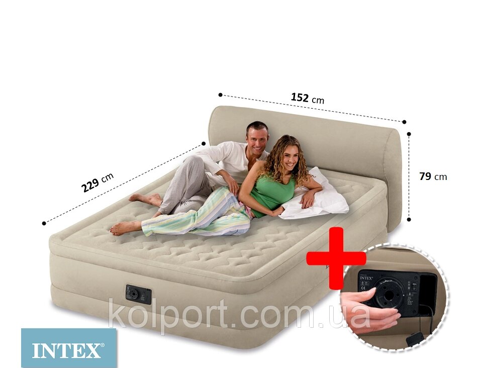 Двоспальне надувне ліжко зі спинкою Інтекс 64460 king size?Вбудований електро насос 152-229-56 - доставка