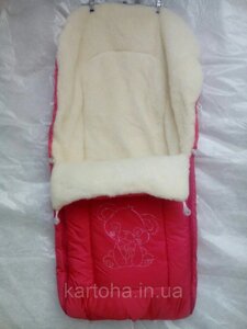 Зимовий конверт- мішок на виписку і в санки для новонароджених з прорізами для ременя на овчині