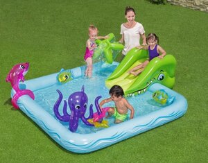 Дитячий надувний ігровий центр Bestway 53052 «Акваріум»Водна гірка з басейном та іграшками, 86*206*239 см. Склад