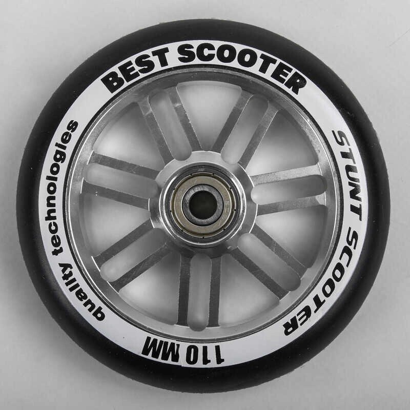 Колесо для трюкового самоката WH - 9604/110 "Best Scooter", колір СРІБНИЙ, 110 мм PU, підшипник ABEC-9 [Склад від компанії CD-Market - фото 1