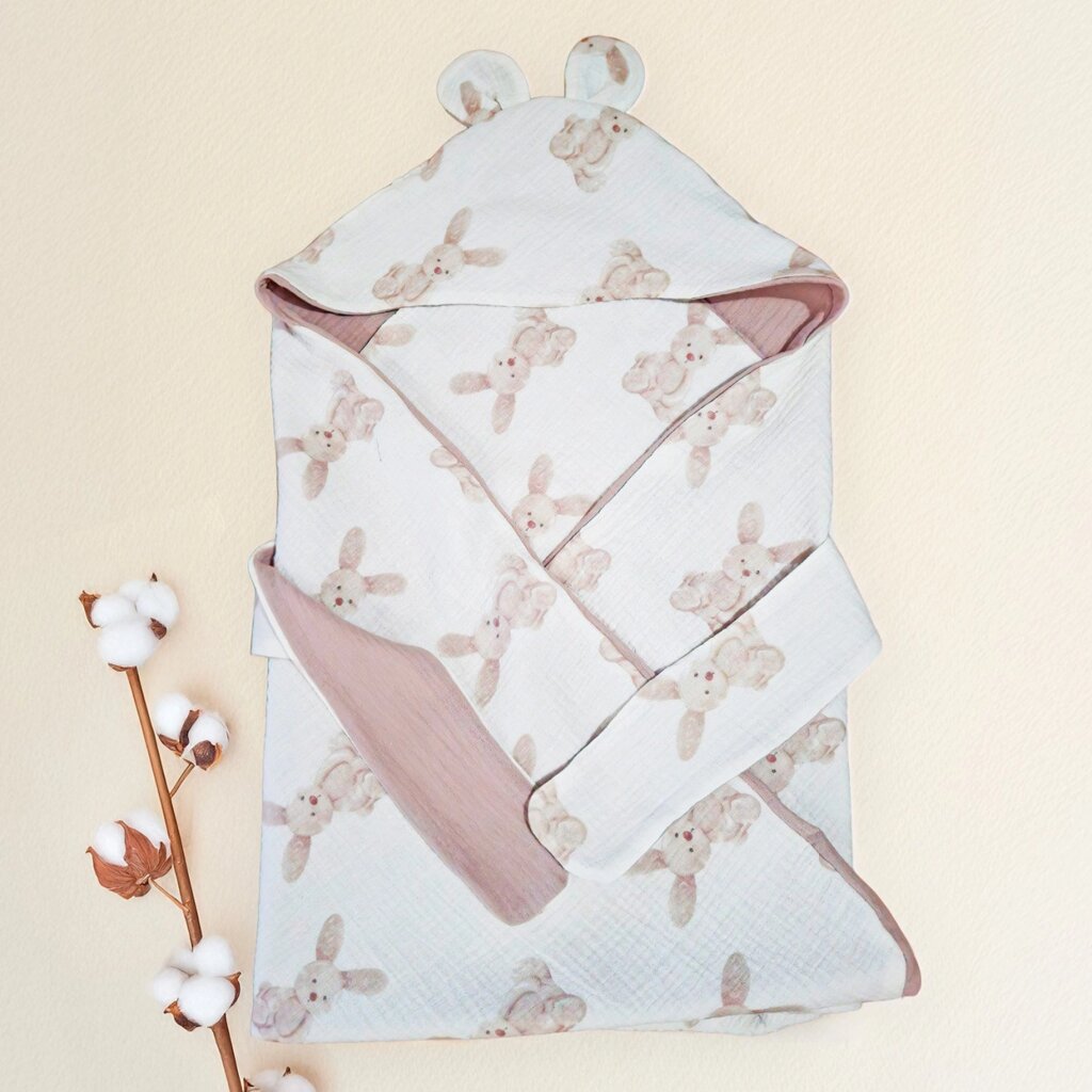 Конверт з куточком для немовлят "Зайчик" 61187 тканина МУСЛІН, розмір 90*90 см "Bimbo", в пакеті [Склад зберігання: від компанії CD-Market - фото 1