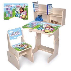 Дитяча парта-трансформер Bambi N 2071-20-2 (регульована висота, стільчик, надбудова для книг, ящик під стільницею для