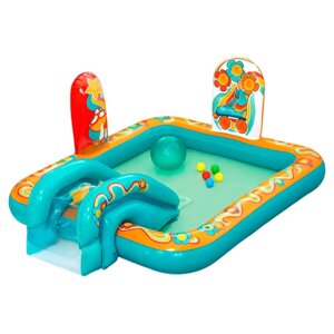 Дитячий надувний ігровий центр Intex 53164 «Ретро» (74*152*193 см, басейн 189 л, гірка, м'ячі 1+ 5 шт, фонтан,