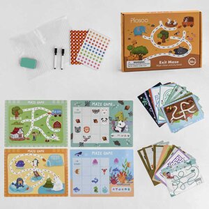 Логічна гра С 47861 "Багаторазова книга – лабіринт", 30 ігрових карток. два фломастери, тека, наліпки, в коробці [Склад