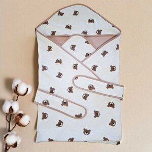 Конверт з куточком для немовлят "Ведмежа" 90715 тканина МУСЛІН, розмір 90*90 см "Bimbo", в пакеті [Склад зберігання: