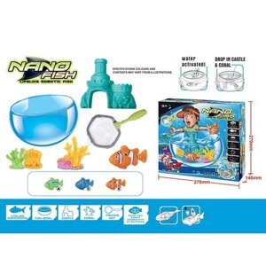 Акваріум з роборибками JH 6611 E 2 штуки, на батарейках, рухають хвостами, гумові корали, замок, сачок, в коробці