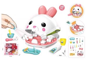 Ігровий набір "Стоматолог" 8392 WB 19 елементів, підсвічування дзеркальця, кролик, медичне приладдя, в коробці [Склад