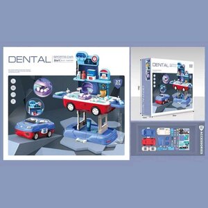 Набір стоматолога 8044 37 деталей, іграшка 2 в 1: машинка та мобільна стоматологічна станція, муляжі щелеп та зубів, у