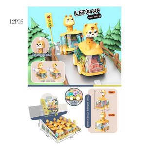 Набір машин HY 605 підсвічування, заводний механізм, гумові колеса, обертаються шестерінки, ЦІНА ЗА 12 ШТУК У БЛОЦІ, в