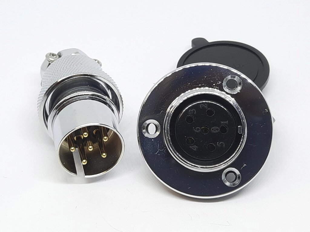 Роз'єм GX25F-6pin (DM25F-6AE) дзеркальний комплект (Штекер з фланцем + гніздо) від компанії Кладова Майстра на Закупка - фото 1