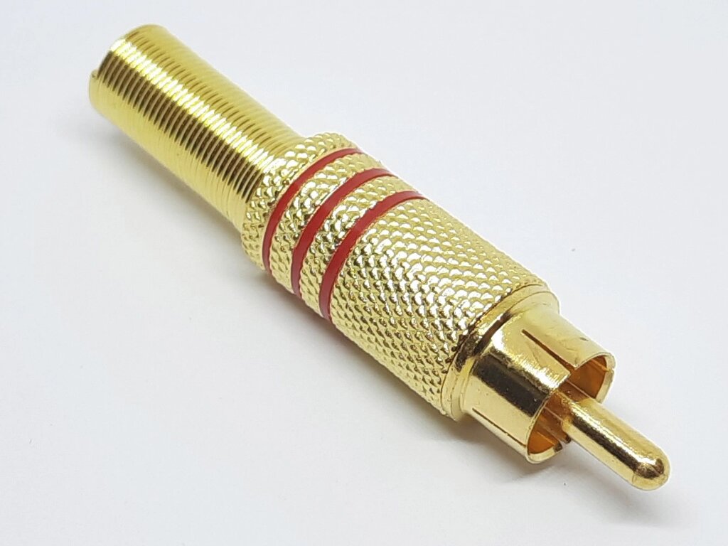 Роз'єм RCA (тюльпан) штекер з 3 червоними смужками цинк золотий від компанії Кладова Майстра на Закупка - фото 1